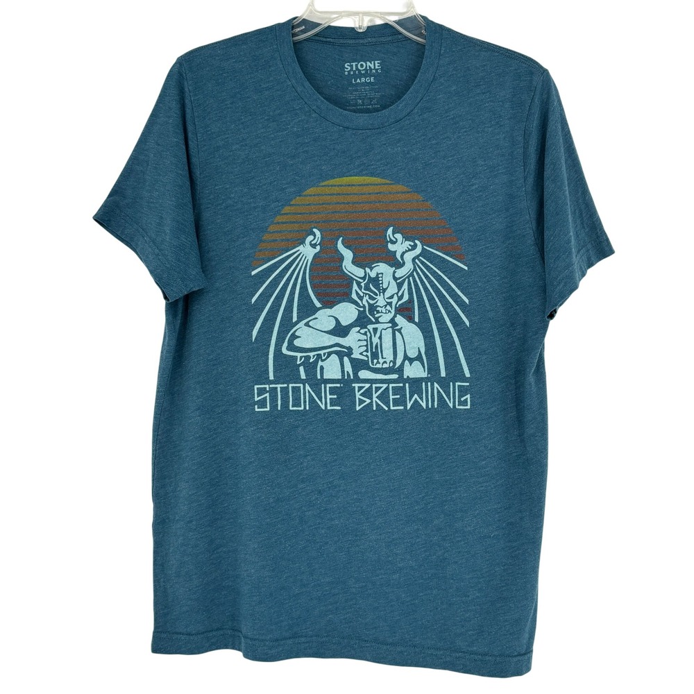 Stone Brewing Gargoyle Sunset Graphic T Shirt Mens Large Heather Blue